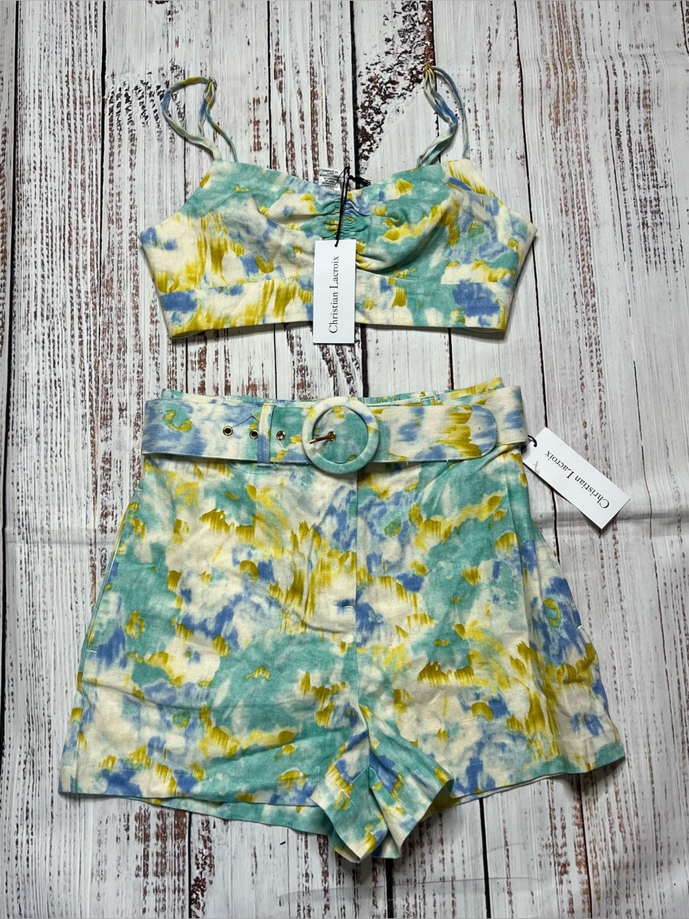 Christian Lacroix Cropped Tank Top and High Waist Belted Short Set